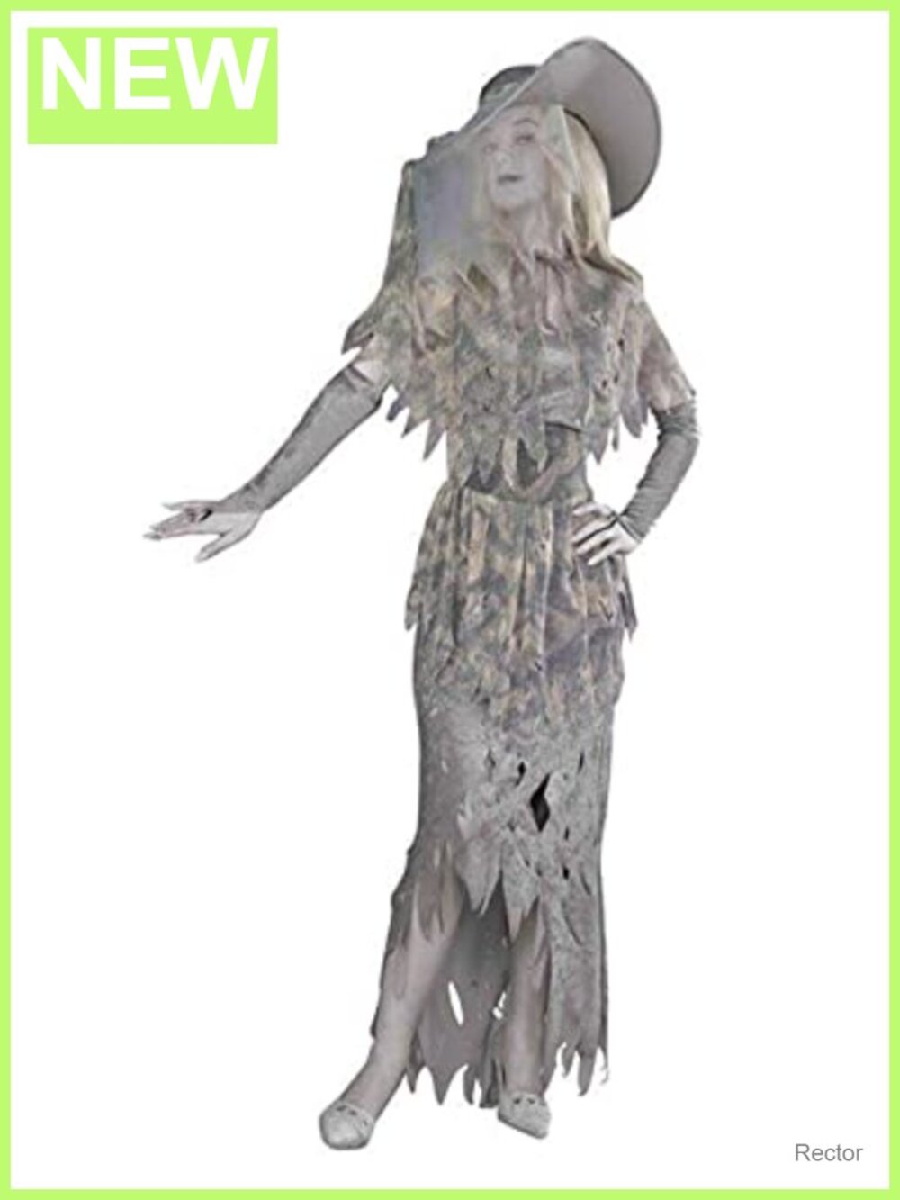 Adult Ghostly Gal Women's Costume Dress with Hat, Capelet, Glovelets, Belt